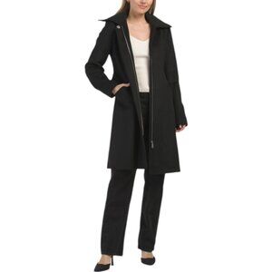 SAM EDELMAN Wool Blend Trench Coat With Ribbed Knit Collar